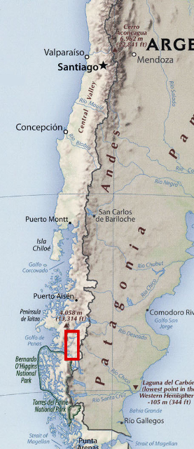 Chile: Gebiet des umstrittenen Staudammprojekts Hidroaysén - Karte: University of Texas at Austin/Quetzal-Redaktion, ssc