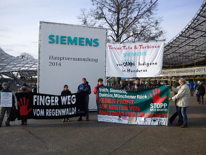 Honduras: Proteste gegen Wasserkraftwerk Agua Zarca, München bei Siemens - Foto: Honduras Delegation